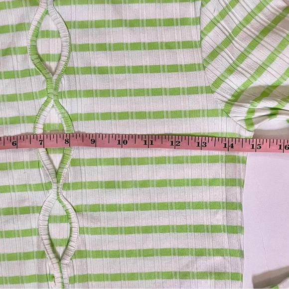 Topshop Ribbed Long Sleeve Cut Out Top Small Green Stripes Stretchy NWOT - Picture 10 of 11
